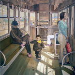 竹内淳子油絵作品-題名-走馬灯のように 電車内風景